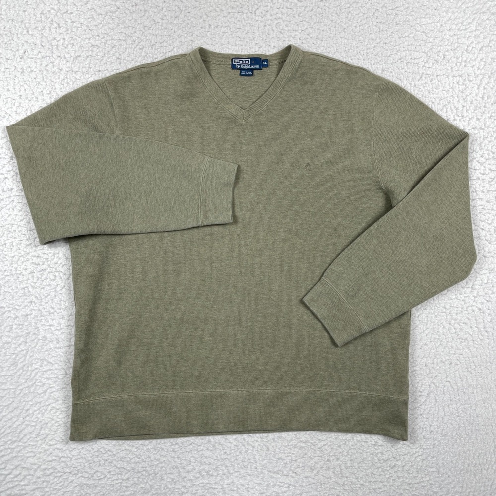 Polo Ralph Lauren Sweater Mens XL Green V Neck Pullover Pony Logo Gorpcore Prep